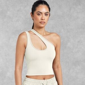 THE GIVING MOVEMENT Top Asymmetric 2-in-1 Top XS Cream Sustainable Athleisure